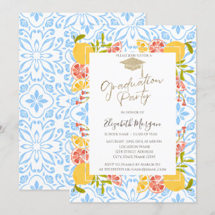 Convites Boné Formando,Graduação Azul Citrus Mediterrânica