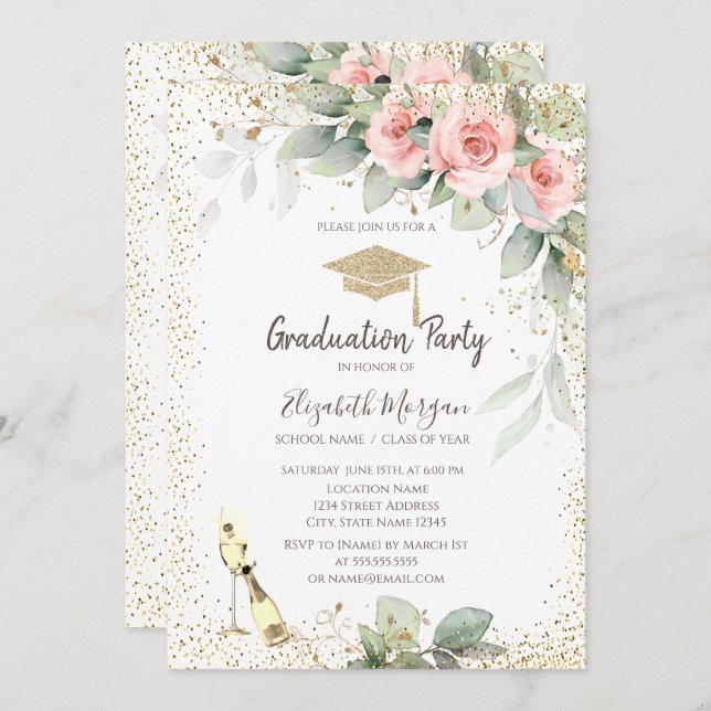 Convites Boné Formando,Vidro Vinho,Flores Graduação (Frente/Verso)