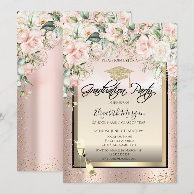 Convites Boné Formando,Vidro Vinho,Graduação de Rosas Confe (Frente/Verso)