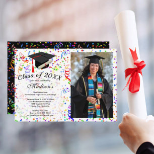 Convites Boné Negro Diploma Confetti de Graduação de Fot
