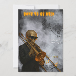 Convites Bone to Be Wild - Skeleton Trombone | Halloween