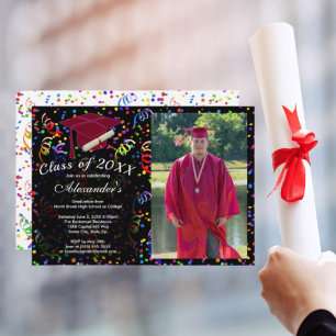 Convites Boné Vermelho de Graduação Fotográfica - Partido C