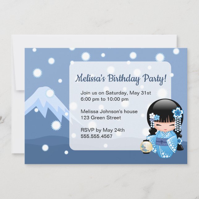 Convites Boneca de inverno Kokeshi - Festa de aniversário d (Frente)