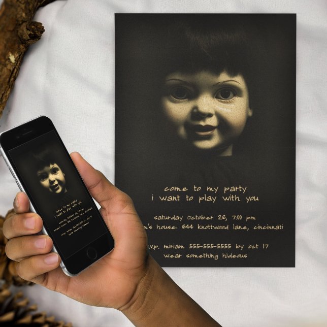 Convites Boneca de Porcelana de Terror Festa de Halloween G (Criador carregado)