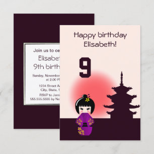 Convites Boneca japonesa kokeshi no aniversário de crianç