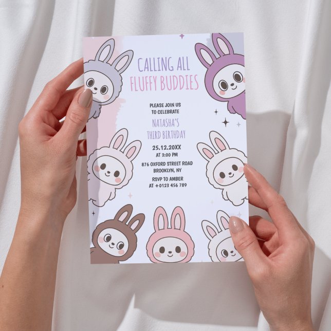 Convites Bonecas Fluffy Pastel Bunny Themed Birday (Criador carregado)