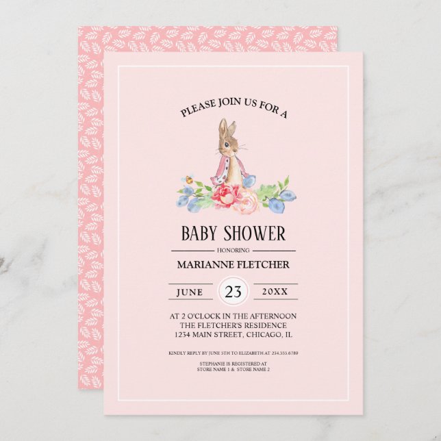 Convites Boneco de Bebê | Chá de fraldas de coelho (Frente/Verso)