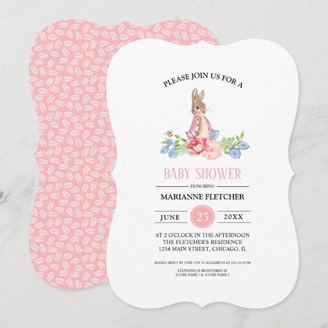Convites Boneco de Bebê | Chá de fraldas de coelho (Frente/Verso)
