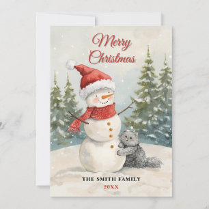 Convites Boneco de Neve Aquarela Gato Fofo Férias Natal