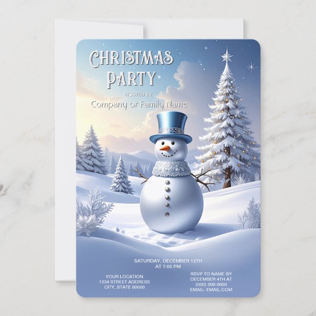 Convites Boneco de Neve de Chapéu Azul Árvore de Natal Fest (Frente)
