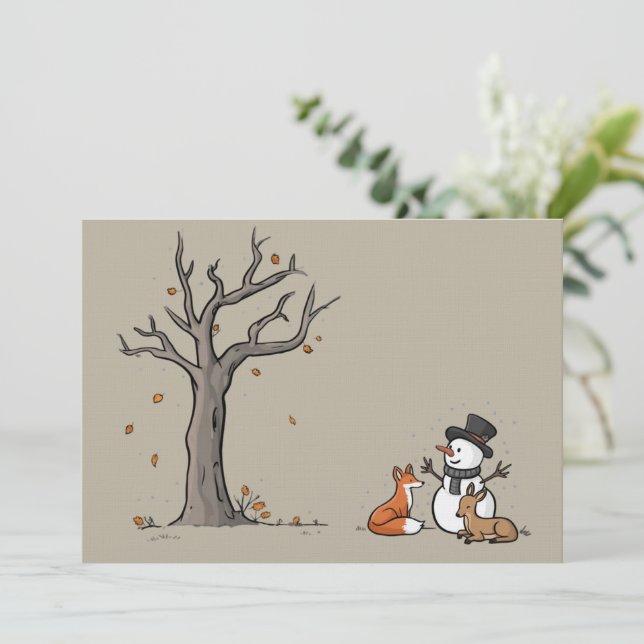 Convites Boneco de Neve de Natal Raposa e Cervo Animal da F (Em pé/Frente)
