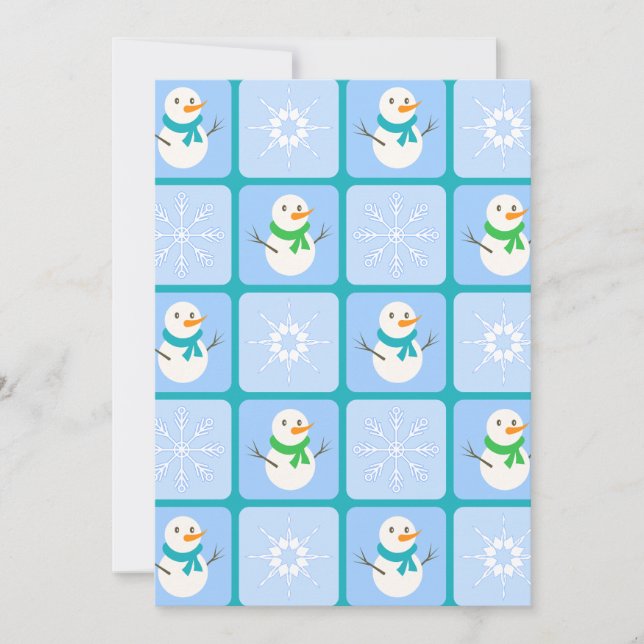 Convites Boneco de neve e flocos de neve com padrão xadrez  (Frente)