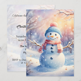Convites Boneco de Neve em Aquarela no País das Maravilhas 
