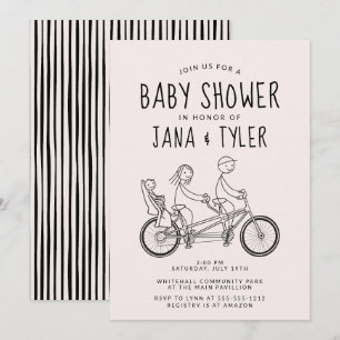 Convites Bonecos de palito em bicicleta tandem com assento 