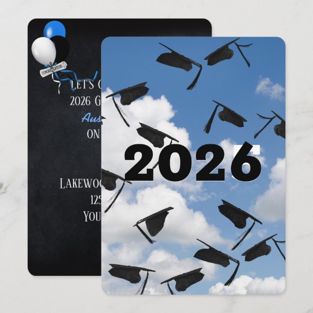 Convites bonés de formatura pretos no céu 2025 (Frente/Verso)