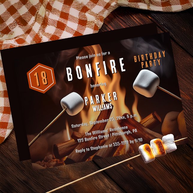 Convites Bonfire Marshmallow Roast 18ª Festa de aniversário (Bonfire Marshmallow Roast 18th Birthday Party Invitation - Print | Digital Download)