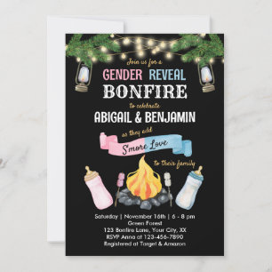 Convites Bonfire S'more Baby Gender Reveal Invitation Co-ed