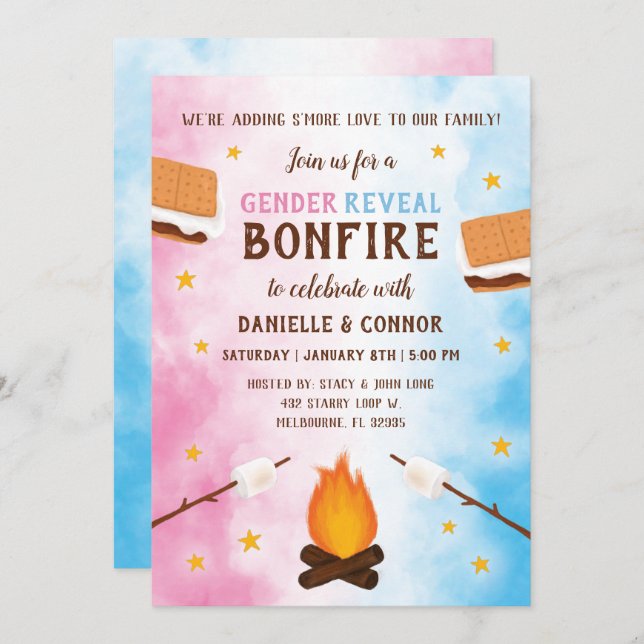 Convites Bonfire S'more Love Baby Gênero (Frente/Verso)