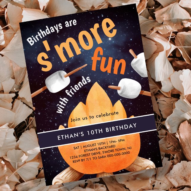 Convites Bonfire S'mores Camping Birthday (Criador carregado)