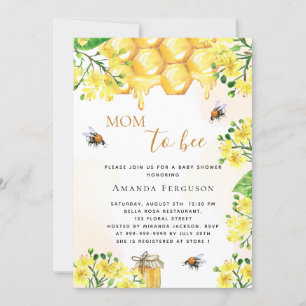 Convites Bonita abelha Chá de fraldas amarela floral mãe pa