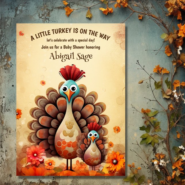 Convites Bonita Ação de Graças Chá de fraldas Mãe e Bebê Tu (Front - Cute Thanksgiving Mom and Baby Turkey Baby Shower Invitation)