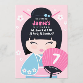 Convites Bonita Boneca Kokeshi Aniversário