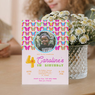 Convites Bonita Colorida Borboletas Garota 4ª Festa de Aniv