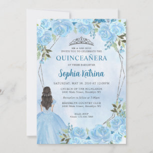 Convites Bonita Dusty Prata Floral Princesa Floral Quinceañ