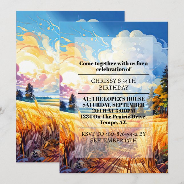 Convites Bonita Festa de aniversário da Prairie Primavera (Frente/Verso)