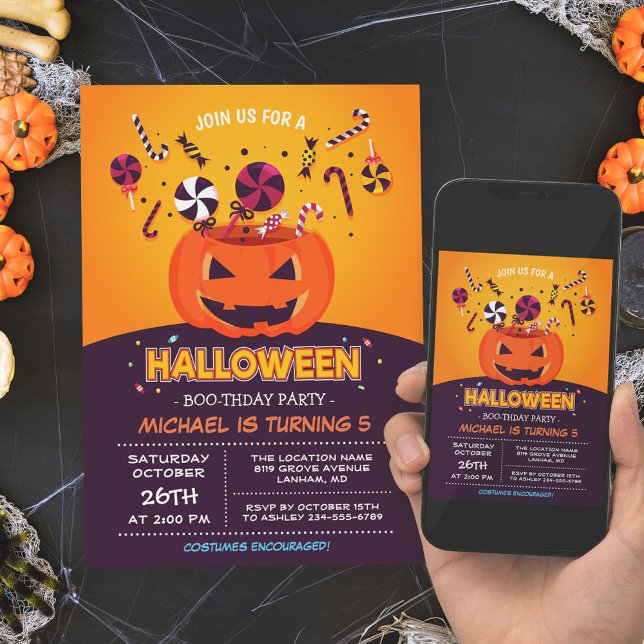 Convites Bonita Festa de aniversário de Halloween para cria (Perfect for parents who want to host a fun-filled Halloween birthday party for their little one.)