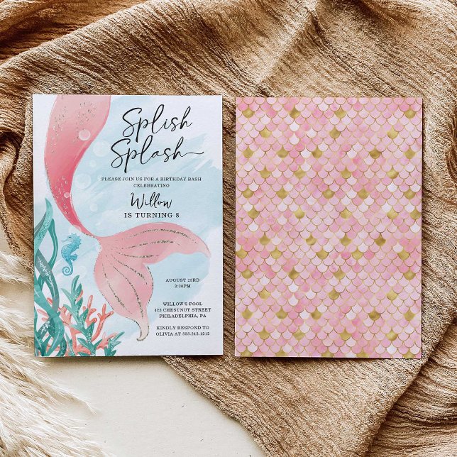 Convites Bonita Festa de aniversário de Sereia (Criador carregado)