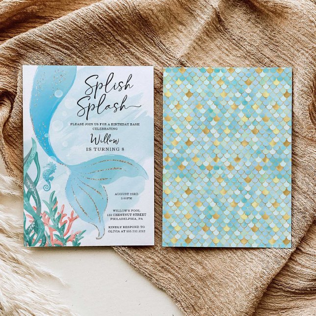 Convites Bonita Festa de aniversário de Sereia (Criador carregado)