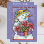 Convites Bonita Garota de Natal Snowman com Poinsettia<br><div class="desc">Ilustração de Vintage design de Natal Feliz com uma adorável e feliz moça de neve no inverno. O boneco de neve está sorrindo e segurando uma flor de poinsettia e vestindo um chapéu com Holly e um pássaro sentado na borda. Design de diversão para um florista!</div>