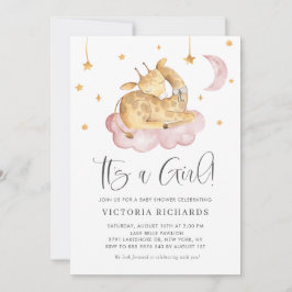 Convites Bonita girafa rosa adormecida É uma Chá de fraldas