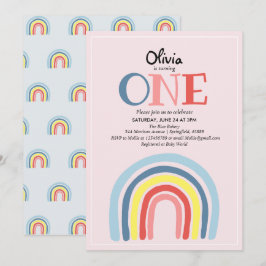 Convites Bonita Girly Modern Rainbow e primeiro aniversario