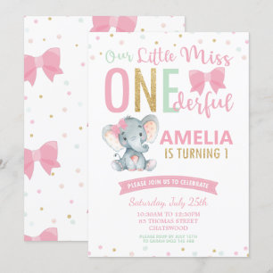Convites Bonita Miss Um primeiro aniversario Elefante
