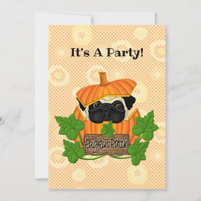 Convites Bonita queda de Halloween Pug Pugkin Pumpkin Patch (Frente)