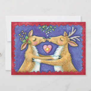 Convites Bonita Reindeer de Natal, Beijo Romântico com Mis