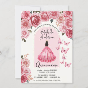 Convites Bonita Rosa Dourada Princesa Floral Quinceanera
