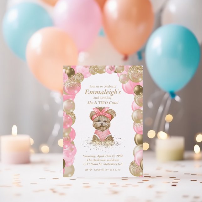 Convites Bonita Yorkie - Festa de aniversário de Balões de  (Criador carregado)