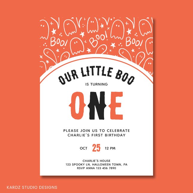 Convites Bonitinho Boo Primeiro Aniversário do Primeiro Ani (Personalize "Our Little Boo" 1st Birthday Party Invitation for a Halloween themed Birthday Party)
