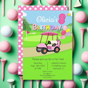 Convites Bonito 8.º aniversário Bolinhas Rosa Girassol Golf