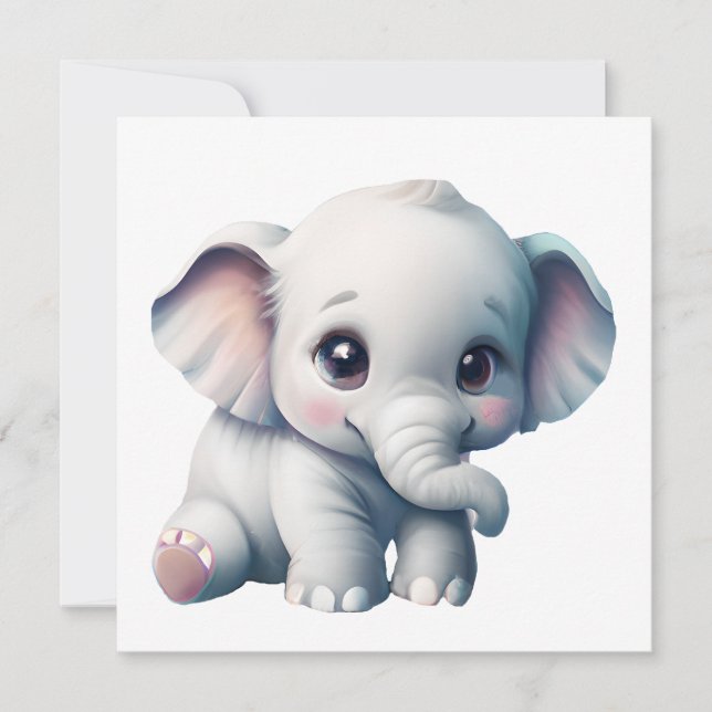 Convites Bonito Adorável Elefante Para Bebê Kawaii (Frente)
