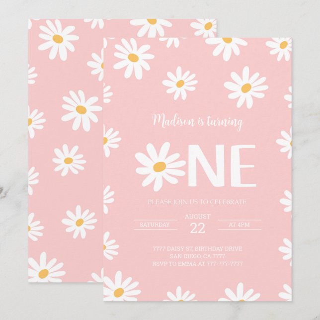 Convites Bonito aniversário da margarida de 1rua (Frente/Verso)