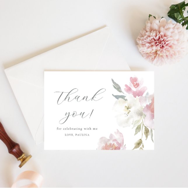 Convites Bonito Aniversário Floral Rosa Quinceañera Obrigad (Criador carregado)