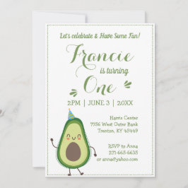 Convites Bonito Avocado Personalizar primeiro aniversario B