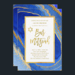 Convites Bonito Blue e Dourado Geode | Bar Mitzvah<br><div class="desc">Esses belos convites Mitzvah Bar apresentam um fundo de aparência geode pintado,  com vários tons de ouro azul e falso e quadro. Tendy moderna faux gold script typografia e uma estrela correspondente de David também aparecem.</div>
