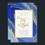 Convites Bonito Blue e Dourado Geode | Bat Mitzvah<br><div class="desc">Esses belos convites Bat Mitzvah apresentam um fundo de aparência geode pintado,  com vários tons de ouro azul e falsos e quadros. Tendy moderna faux gold script typografia e uma estrela correspondente de David também aparecem.</div>