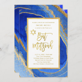 Convites Bonito Blue e Dourado Geode | Bat Mitzvah