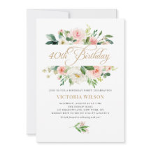 Bonito Blush Peony Floral Frame aniversário de 40 